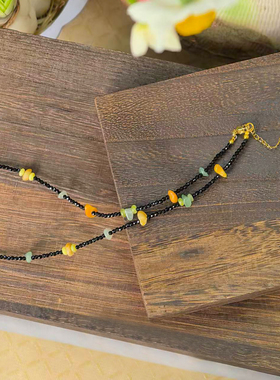 天然黑尖晶石项链时尚百搭个性风潮串珠项链满天星锁骨链小众春夏