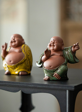 中式陶瓷招财五福弥勒摆件