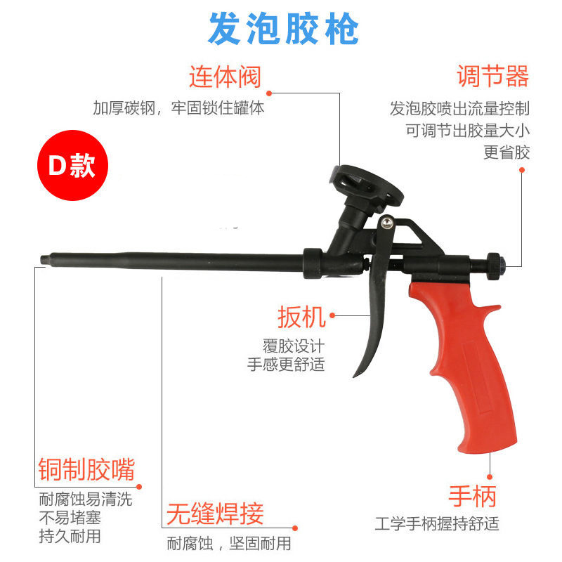 金属发泡胶枪聚氨酯泡沫填缝剂胶枪易清洗泡沫胶专用铝合金发泡枪 - 图2