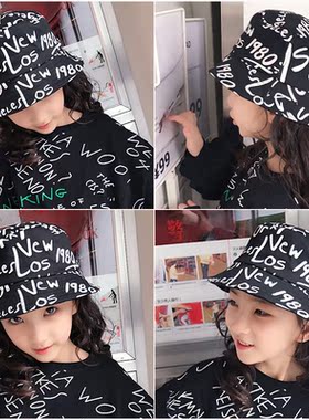 春夏季儿童遮阳渔夫帽子男女童春游防晒盆帽太阳帽潮宝宝潮酷布帽