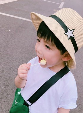 草帽男童夏天小孩宝宝防晒沙滩帽
