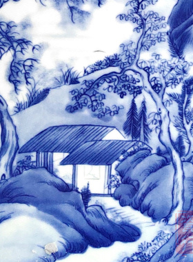 景德镇青花瓷瓷板画中式客厅沙发背景书房茶室民宿壁画山水四条屏
