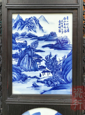 客厅书房中式风实木框瓷板画
