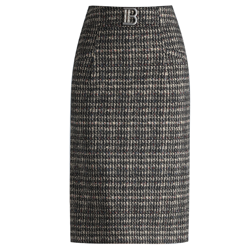 千鸟格半身中长款新款加厚毛呢裙 都孜妮半身裙