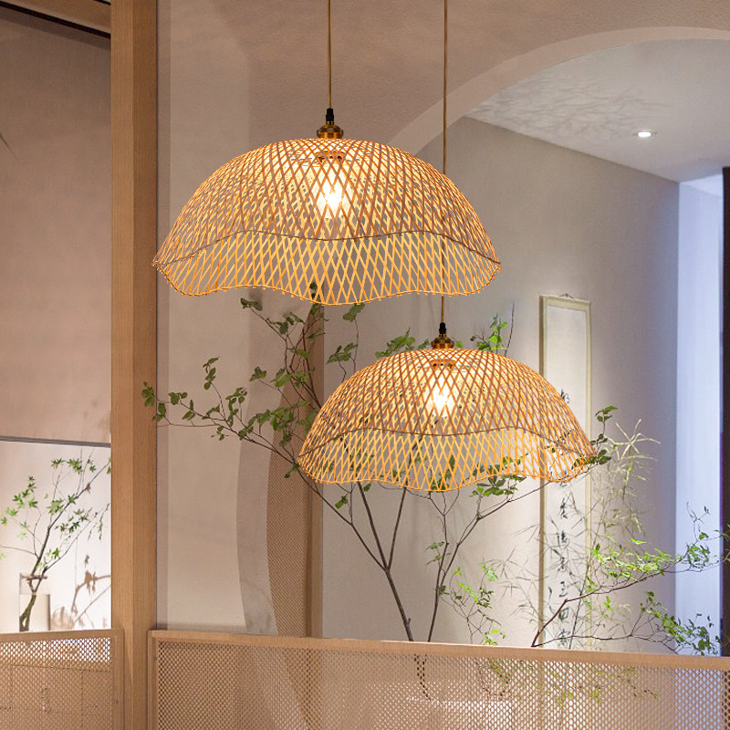 竹编异形竹艺吊灯茶室民宿loft楼梯吊灯日式餐厅服装店创意灯具_虎窝淘