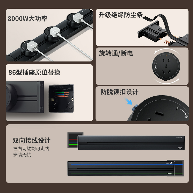 德力西轨道插座可移动电源厨房家用滑轨插座排插电力导轨插座插排 - 图3