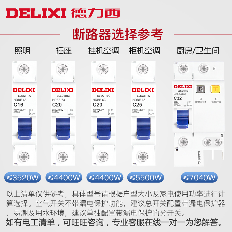 德力西官方旗舰店空气开关家用电闸1p32开关小型断路器漏电保护器-图3