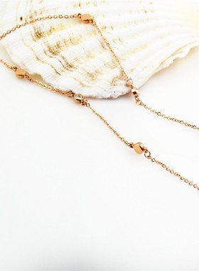 日韩七粒钻钛钢玫瑰金锁骨链项链