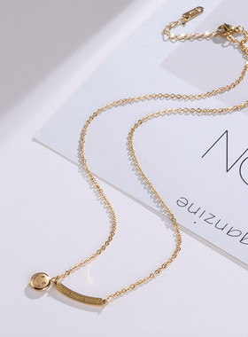 微笑表情项链钛钢弯形女锁骨吊坠