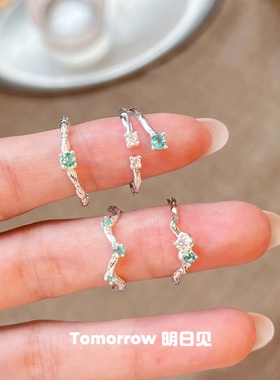 明日见｜绿野精灵S925纯银开口戒指绿色系清新百搭叠戴设计感