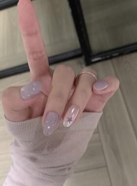 紫色猫眼星星纯手工穿戴甲短款中长海莉美甲显白纯欲风ins温柔