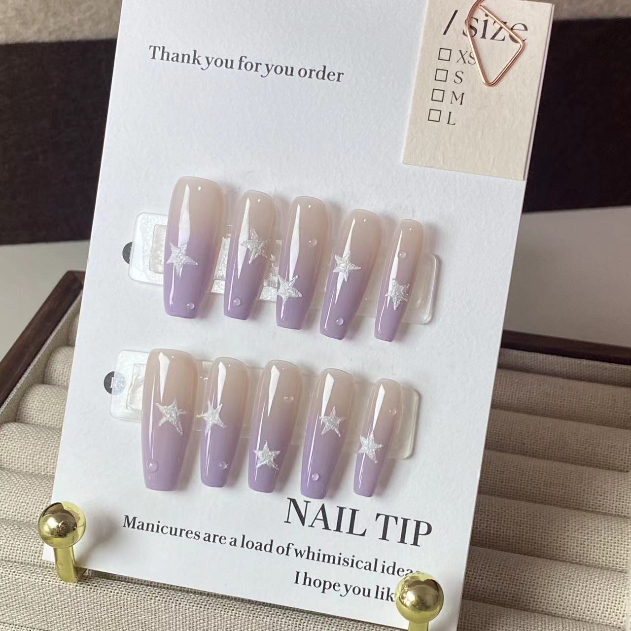 【紫韵】纯手工穿戴甲高级感紫色渐变中长款梯五角星显白美甲贴片,淘宝优惠券,粉丝福利购,淘宝优惠卷