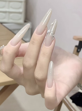 纯手工穿戴甲灰茶高级感美甲贴片成品假指甲可拆卸新娘显白光疗