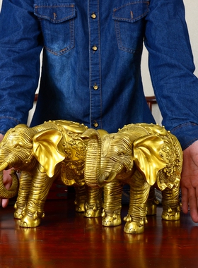黄铜花纹风水玄关工艺品大象摆件