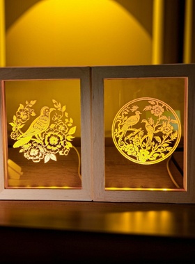 十全十美年年有余摆件灯精雕传统吉祥图腾USBLED夜灯展灯仙鹤牡丹