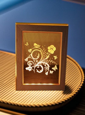 国风古诗词蝶恋花发光摆件灯USB LED Night Light 实木夜灯展灯