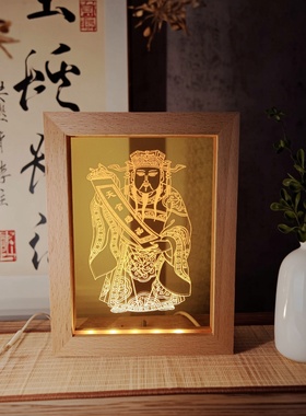 天官赐福摆件灯三元天官灯图精雕实木USBLED夜灯展灯传统文化精髓