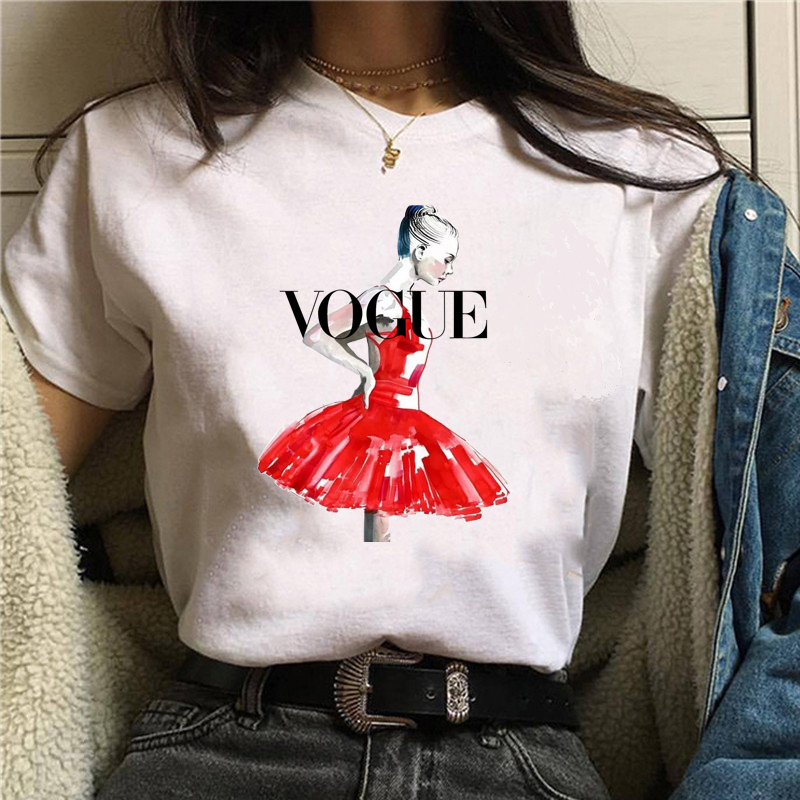 Vogue Ballet T Shirts Women时尚vogue芭蕾卡通印花短袖上衣T恤-图0