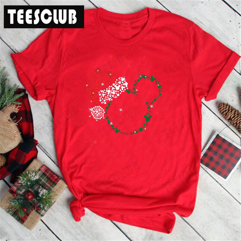 Merry Christmas Mouse TShirt 圣诞新款老鼠印花休闲女士黑色T恤 - 图0