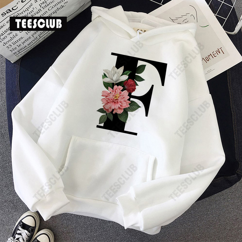 Black Letter Floral Hoodies 时尚黑色26字母鲜花男女连帽卫衣 - 图2