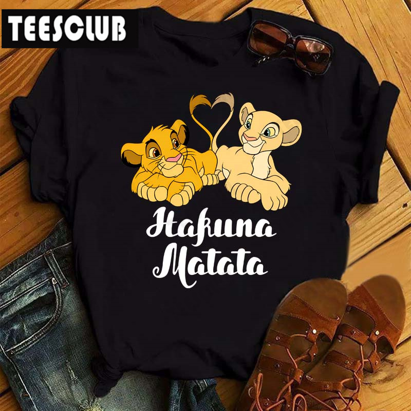 Hakuna Matata Tshirt 个性卡通狮子印花短袖圆领男女黑色T恤女 - 图2