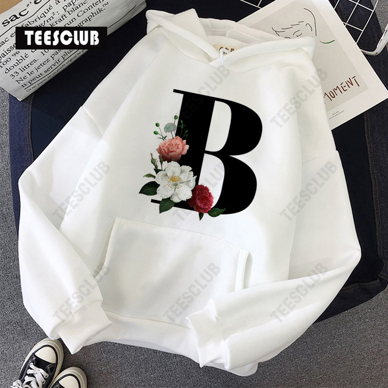 Black Letter Floral Hoodies 时尚黑色26字母鲜花男女连帽卫衣 - 图0