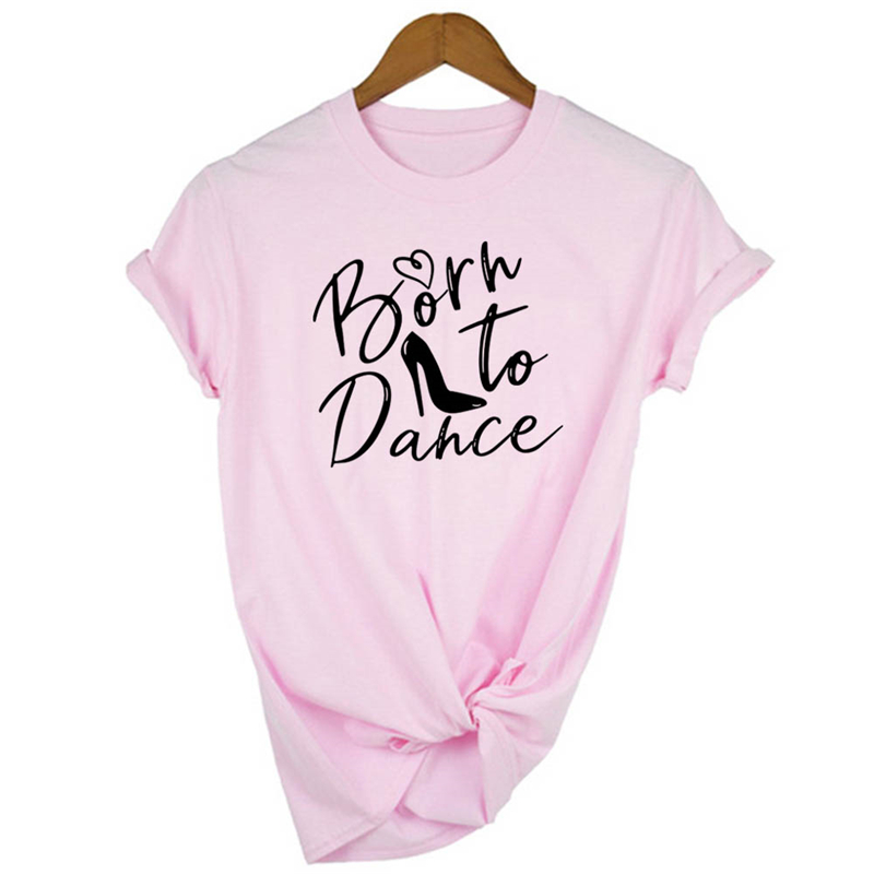 Dance Letter Print T-shirt欧美芭蕾舞剪影字母印花女士T恤宽松 - 图1