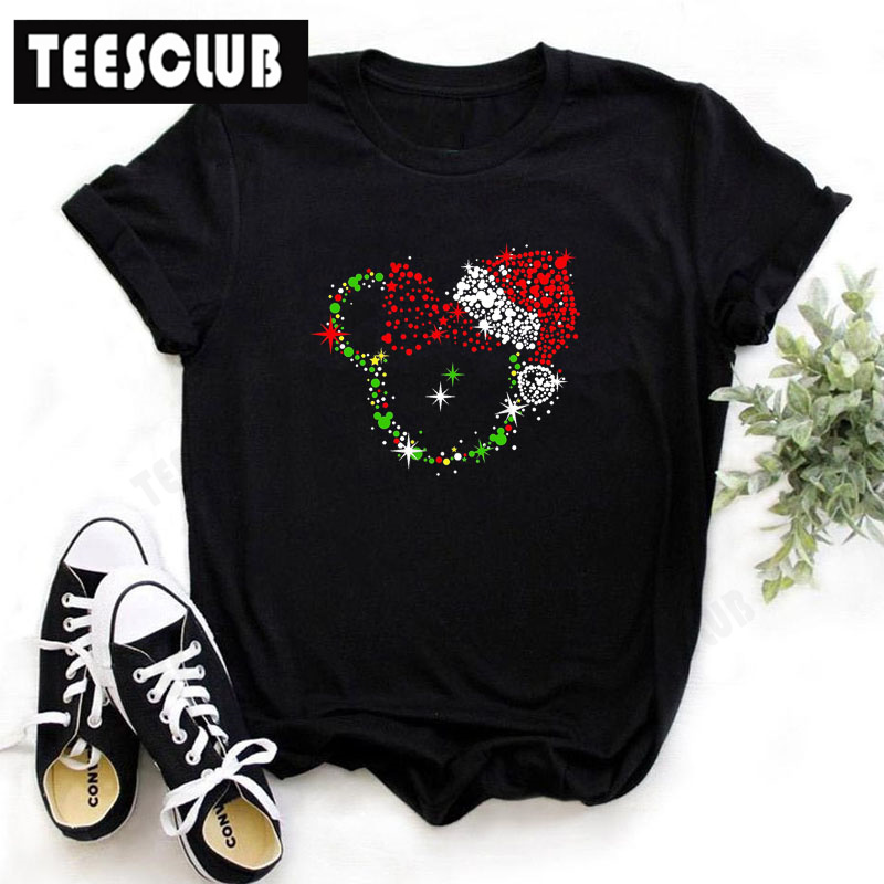 Merry Christmas Mouse TShirt 圣诞新款老鼠印花休闲女士黑色T恤 - 图1