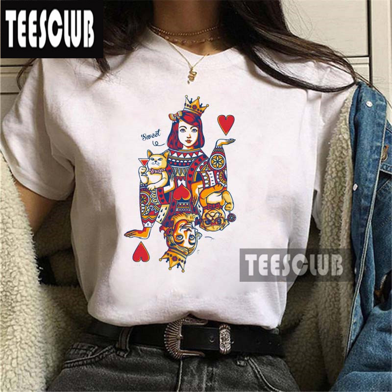 Playing Cards Poker T Shirt Women夏季短袖T恤扑克印花上衣女-图1