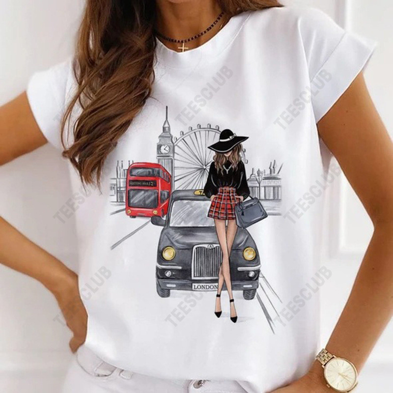 Paris Eiffel Tower T Shirt 时尚巴黎系列印花女士休闲闺蜜T恤 - 图1