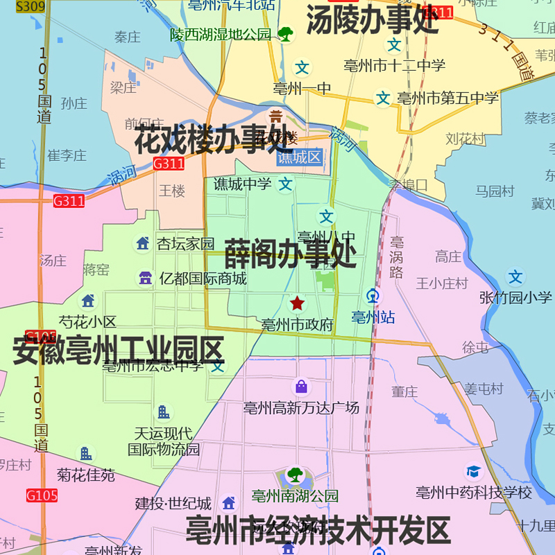 谯城区地图1.15m折叠版亳州市安徽省公司会议办公室装饰画客厅 - 图1