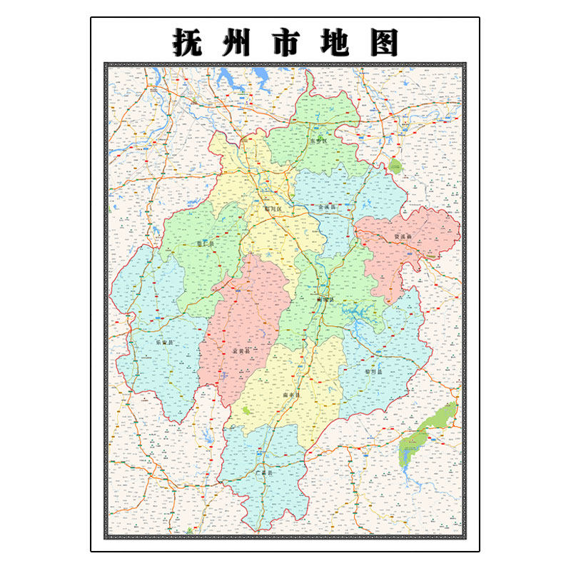 抚州市折叠版地图1.15m江西省入户门装饰画客厅高清墙贴新款现货