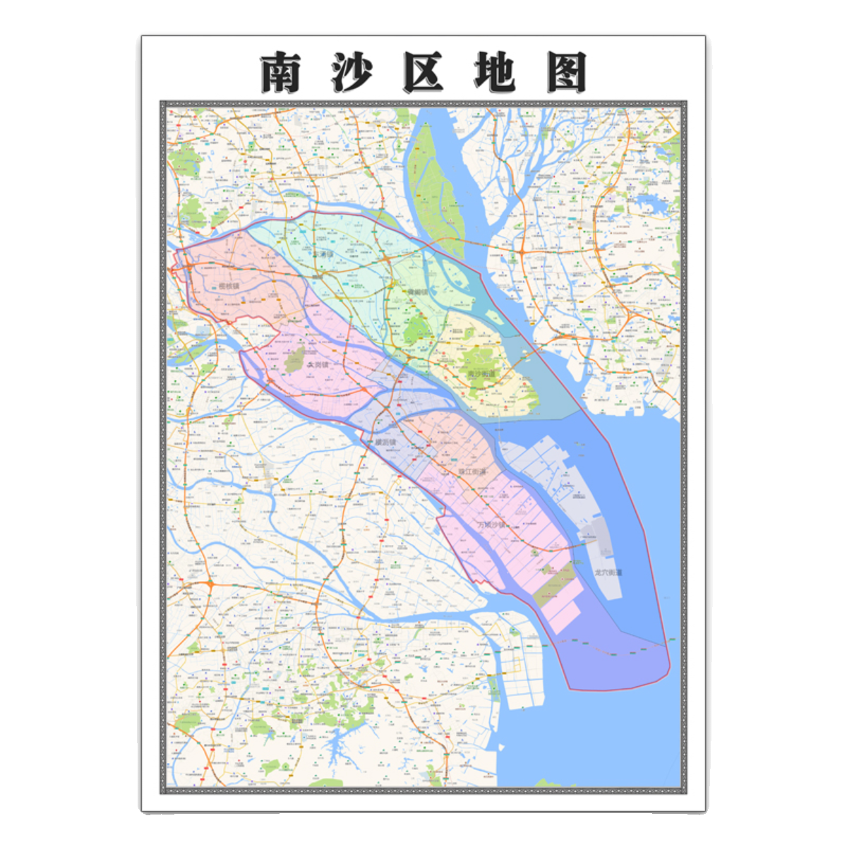 南沙区地图1.15m广东省广州市折叠款高清装饰画餐厅贴画 - 图3