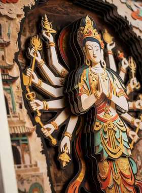 山城文创丨原创丝路敦煌千手观音3D剪纸相框摆件办公室商务送礼