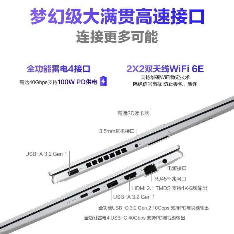 华硕无畏Pro16 13代酷睿i9-13900H 16英寸全能轻薄笔记本电脑RTX4060显卡2.5K 120Hz高性能轻薄本-图3