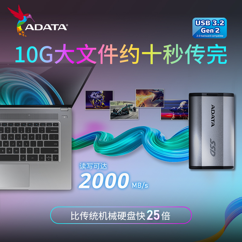 威刚(ADATA)Nvme移动固态硬盘PSSD SD810小巧便携高速2000MB/s - 图0