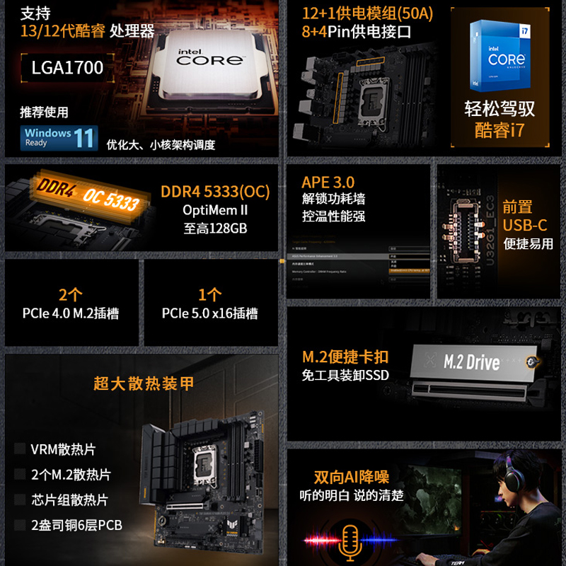 Asus/华硕 TUF GAMING B760M-PLUS/WIFI D4 台式机电脑重炮手主板 - 图1