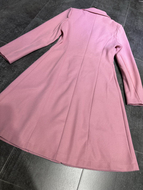 粉色秋冬双排扣修身长款毛呢外套大衣