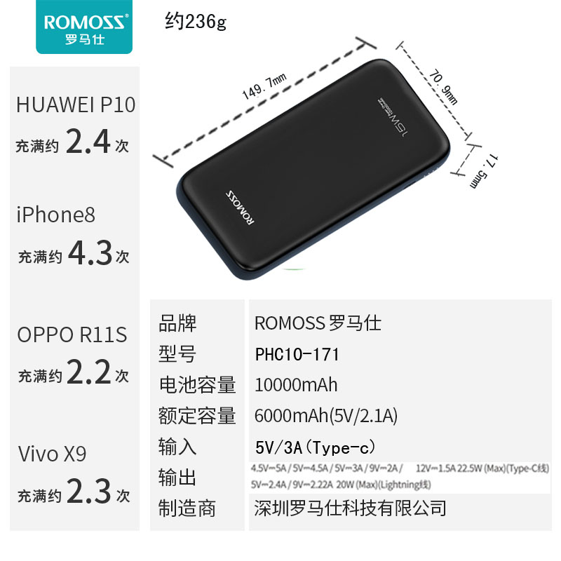 罗马仕充电宝自带线快充轻薄易收纳小巧便携式适用PD20W华为22.5W - 图2