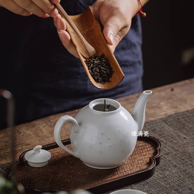 景德镇缘满瓷陶瓷茶具八十年代光明瓷厂白玲珑中式复古柚子壶单壶