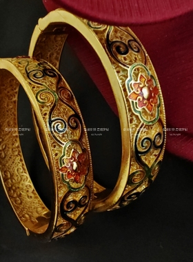 超好看国风手镯古法沙金绝绝子金镯子婚礼新娘秀禾配饰龙凤褂镯子