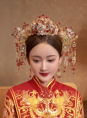 红色琉璃步摇发簪秀禾服配饰