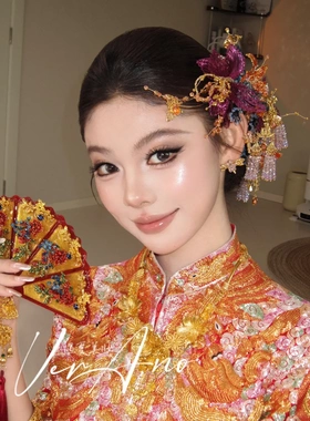 原创设计淡紫色勾丝手作发饰新中式龙凤褂配饰小众设计头饰14145