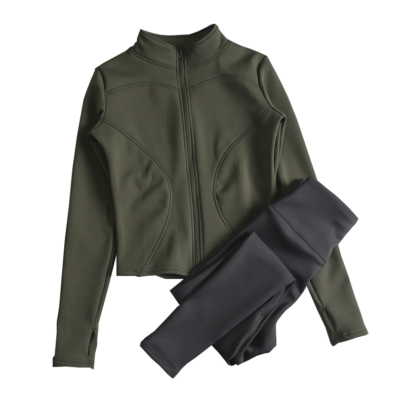 加绒瑜伽套装女款秋冬显瘦加厚外套紧身速干衣专业健身跑步运动服 - 图3