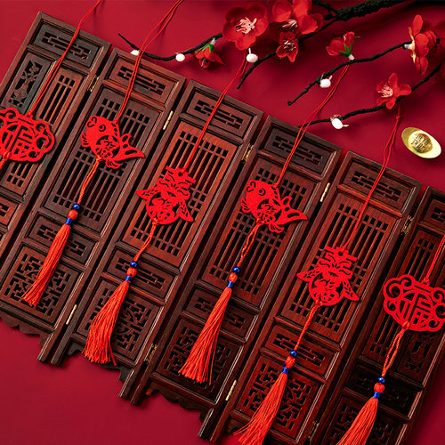 2026新年马挂件屋里盆景挂饰鱼吉祥物生肖春节鞭炮剪纸挂饰福字贴 - 图3