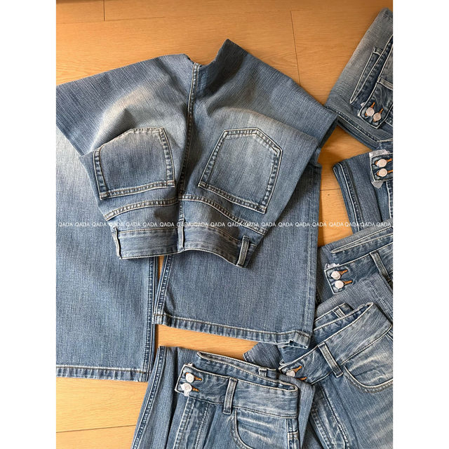 100% cotton 100% denim Q16 jeans wide-leg jeans for women summer summer high-waisted two-button loose and versatile washed cotton pants straight