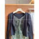 J2 Korean style hot girl style lace fake two-piece long-sleeved sweater women's slim slim pure wish lace-up fashionable top