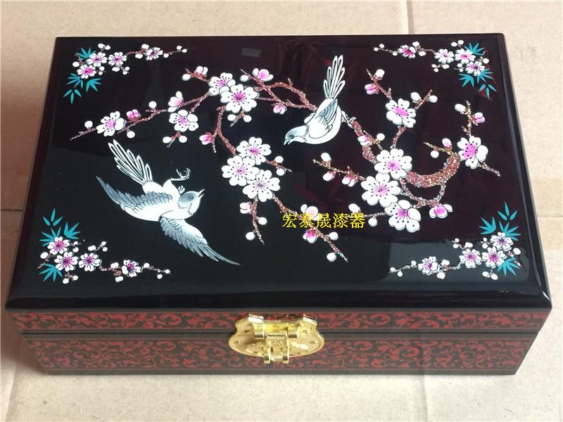 紅樓夢道具 木製首飾盒 漆器化妝盒 喜鵲登梅 結婚送朋友禮物