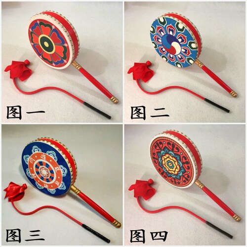 藏族牛皮成人热巴鼓天地间道具手柄鼓格桑花学生艺考热巴扇子舞蹈 - 图0