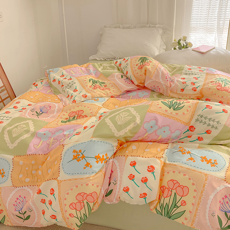 花园奇遇记 插画师原创日式拼布碎花全棉被套被罩单件单人可定制 - 图0